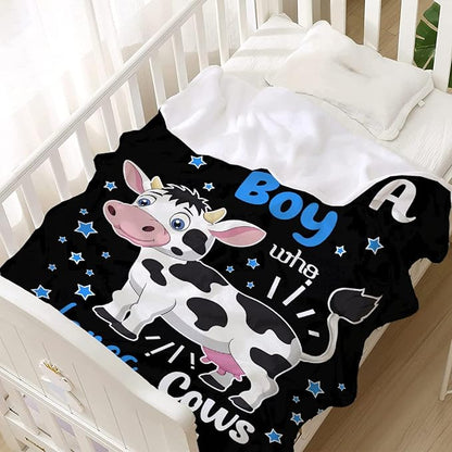Cow Blanket Just A Boy Who Loves Cows Soft Blankets Throws Flannel Cozy Lightweight Quilt Gift Perfect for Little boy Bed Sofa Couch-40 x30 Extra Small for Toddler