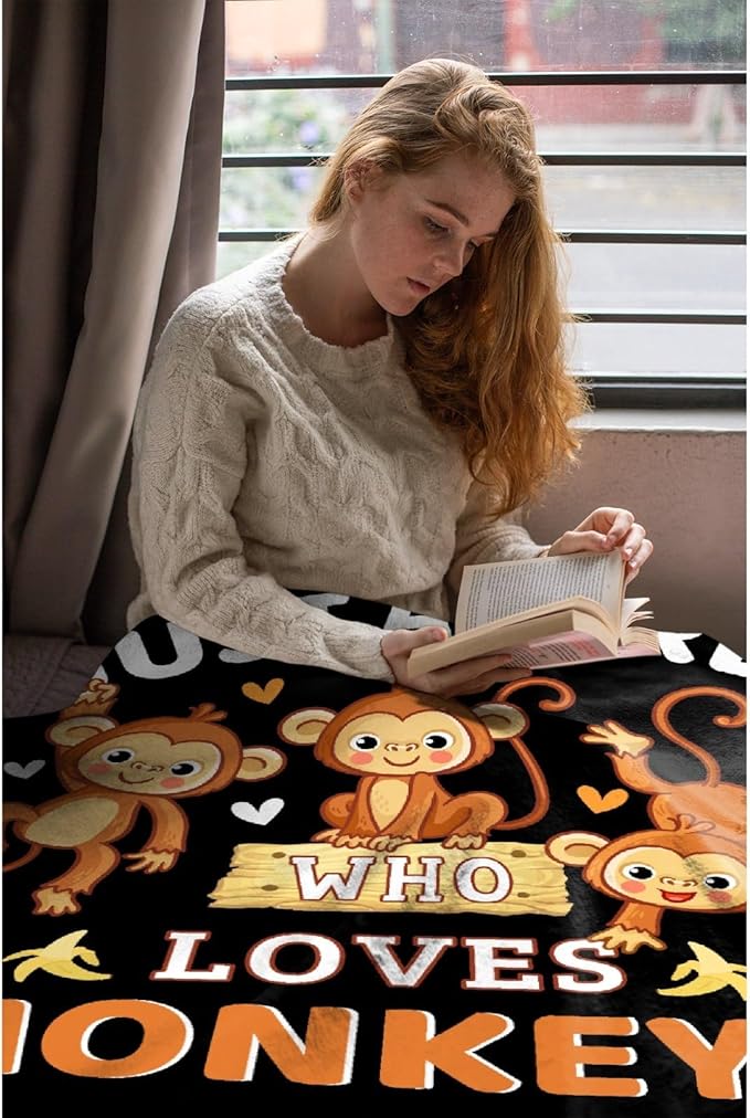 Monkey Blanket for Girls Just A Girl Who Loves Monkeys Gifts for Kids Women Soft Lightweight Comfortable Throw Blanket for Bedding Sofa Camping 90x0inches