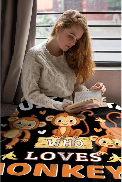 Monkey Blanket for Girls Just A Girl Who Loves Monkeys Gifts for Kids Women Soft Lightweight Comfortable Throw Blanket for Bedding Sofa Camping 50x60inches