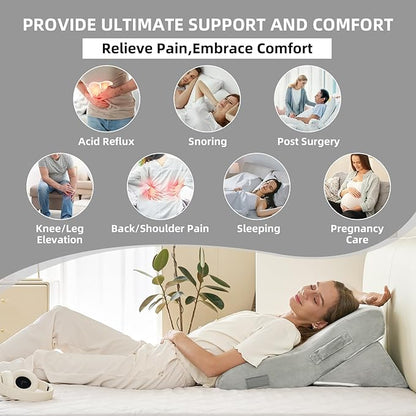 3PCS Orthopedic Bed Wedge Pillow Set, 45D Memory Foam Wedge Pillow Post Surgery for Back, Leg and Knee Support, Wider Adjustable Triangle Pillow Set for Sleeping,Acid Reflux,Anti-Snoring, Light Grey