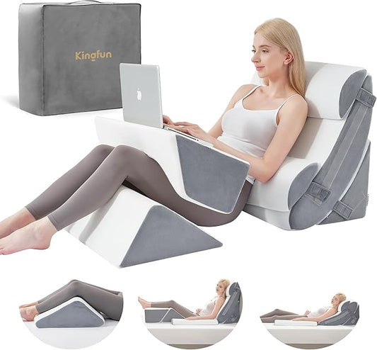 Kingfun 6pcs Orthopedic Bed Wedge Pillow Set for Sleeping, Memory Foam for Sleeping,Breathable Triangle Pillow Wedge, Post Surgery Memory Foam for Back, Leg Pain Relief, Sitting