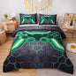 NTBED Game Console Comforter Set for Boys Girls Kids 3D Gaming Geometric Lightweight Microfiber Gamer Bedding Sets (Green, Twin 5Pcs)
