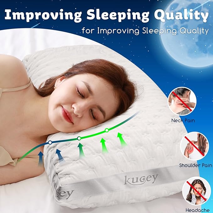 Luxury Cooling Side Sleeper Pillow for Neck and Shoulder Pain, Medium Firm Bed Pillows Queen Size Set of 1 Luxury Shredded Memory Foam for Sleeping Adjustable Washable Cover Crescent White