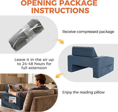 Reading Pillow for Gaming Lap Desk Pillow for Laptop with Pocket Foldable Memory Foam Bed Desk for Reading Working Crocheting Gaming Arm Rest on Bed/Sofa/Floor/Couch/Car (Dark Grey Foldable)