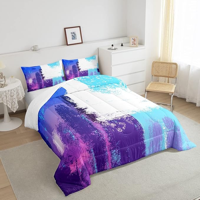 Feelyou Abstract Comforter Modern Abstract Art Comforter Set for Boys Girls Children Purple Blue White Pattern Bedding Set Room Decor Toddler Size Duvet Set 2Pcs