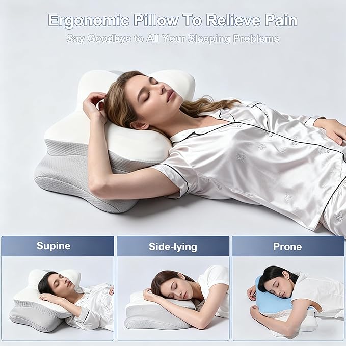 Cervical Neck Pillow for Neck Pain Relief, Memory Foam Pillow for Sleeping, Firm Support Two Heights Side Sleeper Pillow