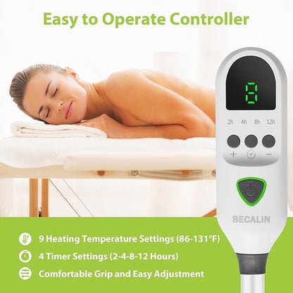 Massage Table Warmer Heating Pad Professional SPA Massage Bed Warmer with Timer, 9 Heat Settings, Overheat Protection for Massage Bed & Spa, Thickened & Soft Fleece, 30" x 71"