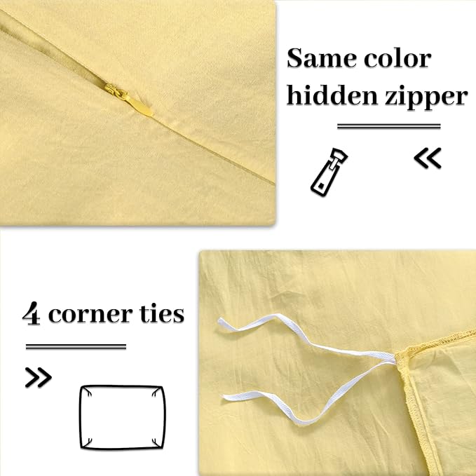 NEXHOME PRO Duvet Cover Set 100% Washed Cotton California Kingn 104"x98", Organic Natural Linen Look Textured 3 Pieces Bedding Set Cream Yellow with Zipper Closure, Breathable