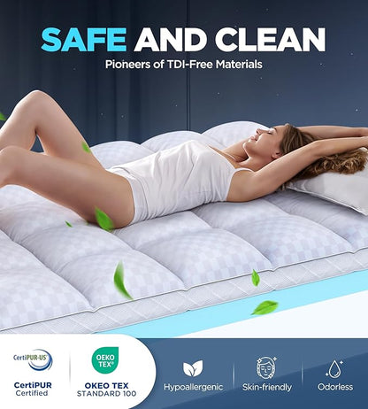 Dual Layer Memory Foam Mattress Topper for Pain Relief with 2X Support, 2" Fluffy Pillow Top California King Mattress Topper Plus 2" Odor-Free Cooling Gel Memory Foam Ultra Comfort Mattress Pad
