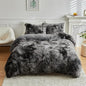Wajade Faux Fur Plush Tie Dye Dark Grey White Comforter Set Fluffy Fuzzy Shaggy Bedding Set - 3PC King Size Microfiber Soft Warm Quilt Set