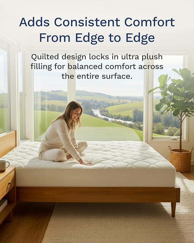 ViscoSoft Full Pillow Top Mattress Topper Pad - Soft Overstuffed Fiberfill Premium Support - Quilted Temperature Smart Viscose from Bamboo - Deep 18" Pocket for Secured Fit