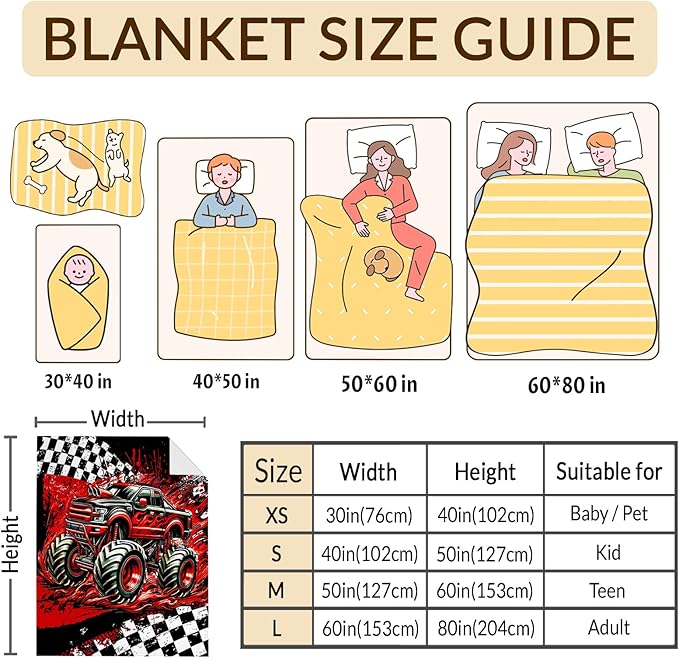 Boys Blanket Gifts Truck Blankets for Kids Teens Adults - 60" x 80" Cool Car Themed Soft Lightweight Flannel Throws for Couch, Sofa, Bed, Bedroom Decor