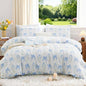 Blue Bow Duvet Cover Queen 3Pcs Girls Floral Duvet Cover Set, Cute Romantic Princess Style Bowknot Bedding Set Soft Microfiber Garden Flower Bedding with 2 Pillowcases(No Comforter)