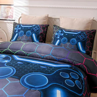 NTBED Game Console Comforter Set for Boys Girls Kids Geometric Gaming Lightweight Microfiber Gamer Bedding Sets (Multi, Full 5Pcs)