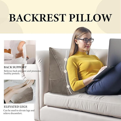 Wedge Pillow Headboard Reading Pillow Triangular Backrest Support Pillow for Sitting in Bed Positioning Support Pillow for Sofa Daybed Removable Cover
