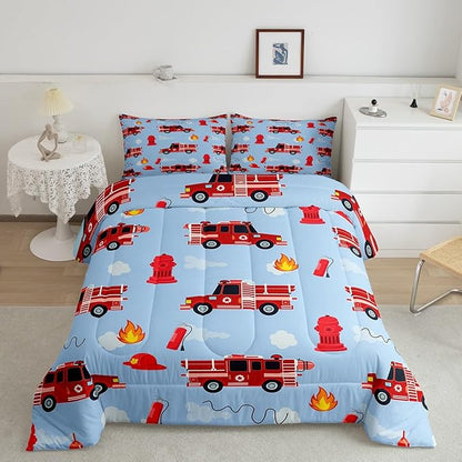 Erosebridal Red Fire Truck Toddler Bedding Set Firefighter Fire Truck Comforter for Boys Girls Kids Fighting Supplies Fireman Car Vehicle Bedding Comforters & Sets Ambulance Blue Red Quilt King