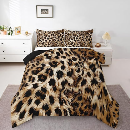 Feelyou Leopard Print Comforter Set Cheetah Print Bedding Set for Kids Boys Girls Wild Animal Print Comforter Leopard Fur Quilt 1 Comforter Set with 2 Pillowcases King Size Boys