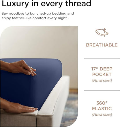 Threadmill American Supima King Size Cotton Sheets, 1000 Thread Count, 4 Piece Luxury Bed Sheets for King Mattress, 5 Star Hotel Quality Sheets with Elasticized Extra Deep Pocket, Folkstone Blue