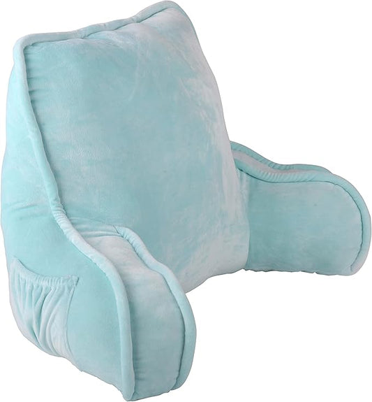 Home Soft Things Super Soft Bedrest Reading Pillow, Lounger Backrest Pillow for Sitting in Bed with Arms Pockets, 20" x 18" x 17",Limpet Shell