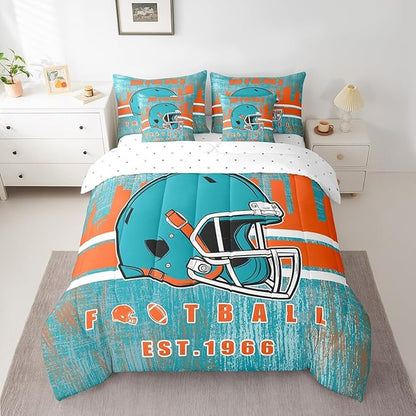 Erosebridal Boys Football Sports Helmet Bedding Set King Size Bed in A Bag,Kids Football Comforter Sets with Sheets for Men Women Rugby Ball Gamed Bed Set 7 Pieces