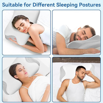 Cervical Neck Pillow for Pain Relief - Ergonomic Cooling Support, Contour Design for Side & Back Sleepers,Grey
