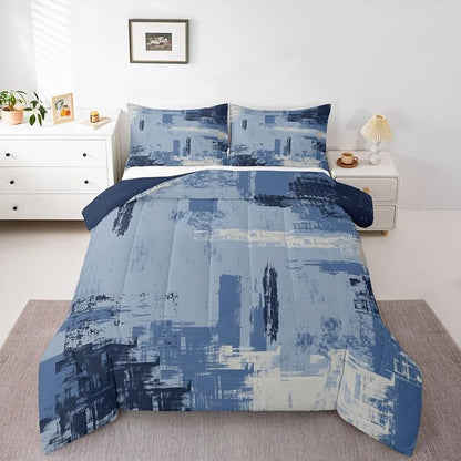 Feelyou Abstract Bedding Set Kids Modern Abstract Art Comforter Set Light Blue Black Comforter for Boys Room Decor Lightweight Duvet Set Twin Size with 1 Pillow Case