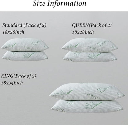 Memory Foam Pillows Queen Size set of 2, Shredded Memory Foam Bed Pillow for Sleeping, Adjustable Fluffy Pillow with Cooling Breathable Cover for All Sleepers, Hotel Quality Rest Pillow Queen 2 Pack