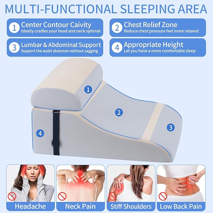 Reading Pillow for Bed Adult, Memory Foam Wedge Pillow Headboard with Adjustable Lumbar Support Backrest Cushion for Sitting in Bed/Resting/Bedrest, Couch or Floor, Beige