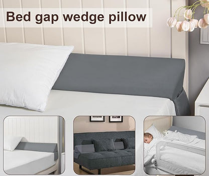Vekkia Queen Bed Wedge Pillow/Headboard Pillow for Headboard Gap,Bed Gap Filler to Close Gap (0-3.5"),with Handy Pockets and Washable Cover- Grey