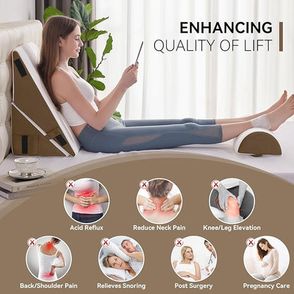 Wedge Pillow Set for After Surgery, 3 PCS Bed Wedge Pillow for Sleeping, Memory Foam Orthopedic Back Pillow for Pain Relief and Acid Reflux, Adjustable Post Surgery Pillow Brown