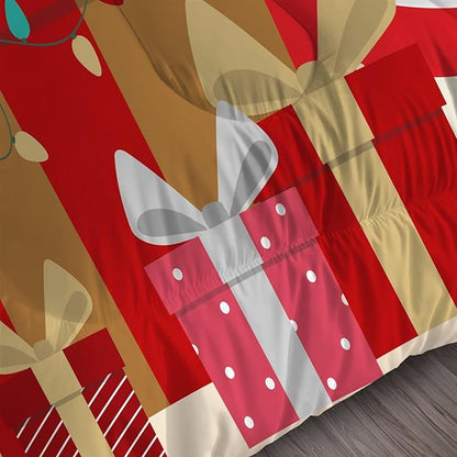 Christmas Comforter Set Full Size Red Plaid Bedding Sets Xmas Gift Christmas Themed Festival Winter Quilt Set,1 Comforter + 2 Pillow Cases