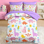 Comforter Set Queen Size, Cute Dinosaur 7 Pcs Purple Bedding for Kids and Adults, Rainbow Happy Bed Sheet Sets with Fitted Sheet 2 Pillowcase & 2 Sham for Bedroom Bed Decor