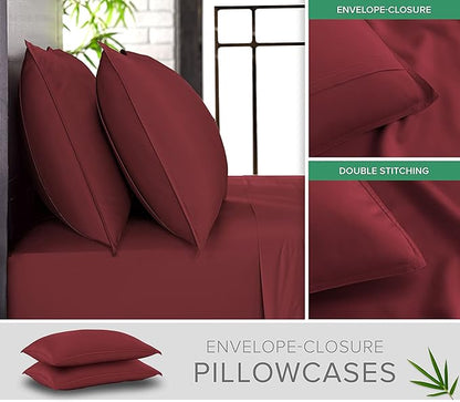King Pillowcases by Pure Bamboo, Genuine 100% Organic Viscose Derived from Bamboo, Luxuriously Soft & Cooling, Double Stitching, Envelope Closure (2 King Pillowcases, Merlot)