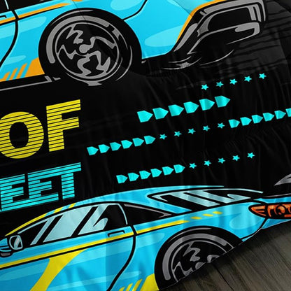 Car Bed for Boys Twin Comforter Set, Kids Racing Car Comforter Extreme Sports Bedding Set for Teens, Cool Blue Themed Children's Bedding with 2 Pillowcases