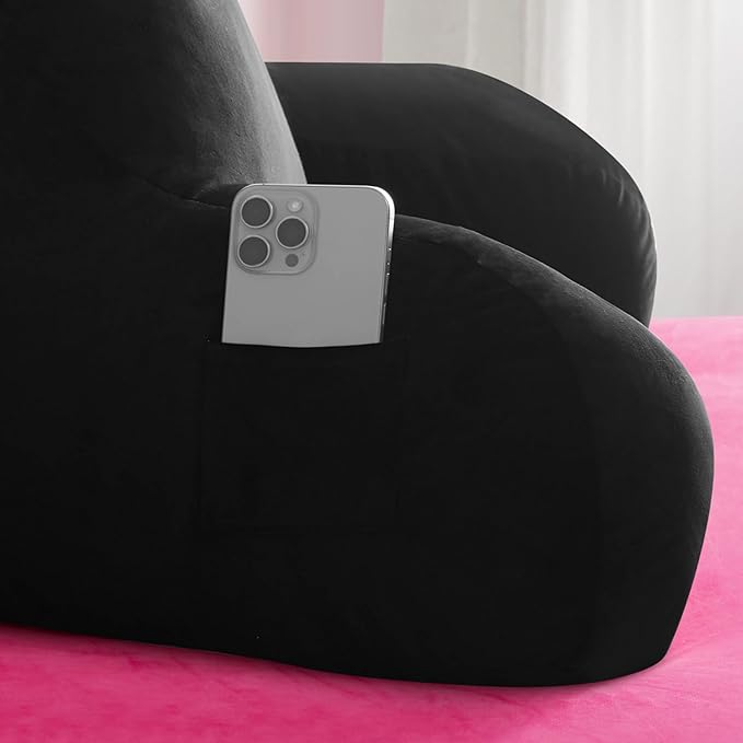 Juicy Couture Velour Backrest Pillow with Rhinestone Juicy Logo - 30"x17", Black Supportive Bed Rest Pillow for Reading, Gaming, or Relaxing
