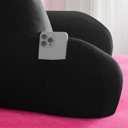Juicy Couture Velour Backrest Pillow with Rhinestone Juicy Logo - 30"x17", Black Supportive Bed Rest Pillow for Reading, Gaming, or Relaxing