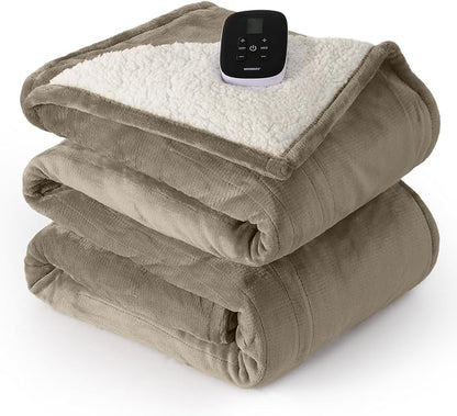 WOOMER Electric Blanket Full Size,Durable Flannel and Soft Sherpa,Dual Control,77”×84” Heated Throw Blanket, 10 Heat Levels&0.5-12h auto-Off,Energy Efficient,ETL Certified