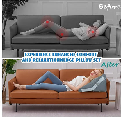 Wedge Pillow, 9&12" Adjustable Bed Wedge Pillow for Sleeping, Ergonomically Triangle Pillow for Back Pain Relief, Memory Foam Pillow Wedge for Post Surgery, Acid Reflux and Snoring,Grey
