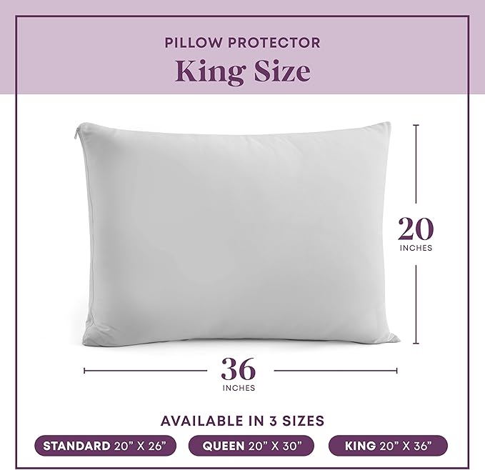 CirclesHome Pillow Protectors 2 Pack King Zippered - 100% Cotton Breathable Pillowcases - Protects Pillows from Dirt, Dust and Debris (King - Set of 2 - 20x36)