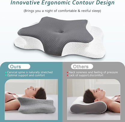 Cervical Neck Pillow for Pain Relief Sleeping, Contour Memory Foam Pillow, Ergonomic Side Sleeper Pillow for Adults, Cooling Orthopedic Neck Support Pillow for Back Stomach Sleepers