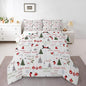 King Size Christmas Comforter, Merry Christmas Bedding Set for Kids, Cartoon Deer Reindeer Snowflake Duvet Insert, Red Green Xmas Down Comforter with 2 Pillowcases