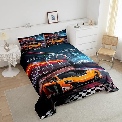 Feelyou Boys Race Car Toddler Size Bedding Set Kids Racing Car Comforter Extreme Sports Comforter Set for Teens Cool Car Comforter Car Room Decor Car Sports Quilt Set 1 Comforter Set with 1 Pillowcase