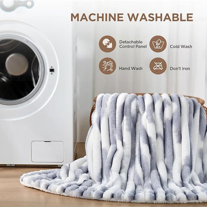 Westinghouse Electric Blanket Full Size, Super Cozy Luxury Faux Fur & Sherpa Heated Blanket with 10 Heating Levels & 1-12 Hours Auto Off, Fast Heating Blanket, Machine Washable, 80x 84 Inch Blue Gray