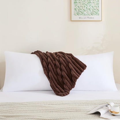 Full Body Pillow with Fluffy Stripe Faux Fur Removable Cover, Long Bed Pillow Adult 20x54 Inches for Side Sleeper and Pregnancy, Coffee.