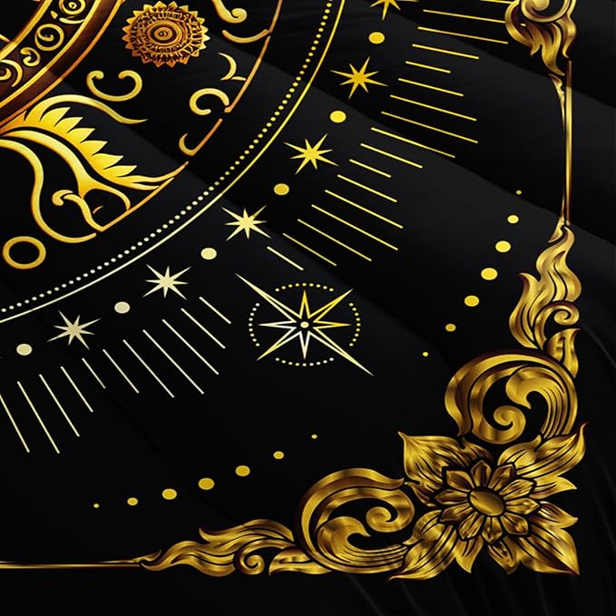 Black and Gold Queen Size Sun and Moon Comforter Set，Quilts Queen Size Bedding Sets Sun Moon，with 1 Comforter with 2 Pillow Case
