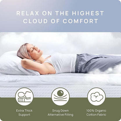 Plush Extra Thick Twin XL Mattress Topper for College Dorm, Soft & Cooling Pillow Top Bed Topper for Back Pain Relief with 300TC Cotton Cover, Overfilled Mattress Pad, Fit to 6”-22” Mattress.