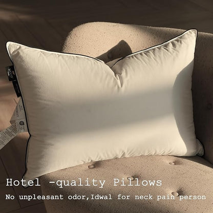 Luxury High Fill Power Goose Down Pillows 700Fill， Breathable Cotton Shell, Orthopedic Support for Back, Stomach Side Sleepers, Standard Size Bed Pillows 20"x26", 2 Pack