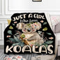 Koala Blanket for Girls Just A Girl Who Loves Koala Gifts for Women Soft Comfortable Throw Blanket for Bedding Sofa Chairs Camping 50x60inches