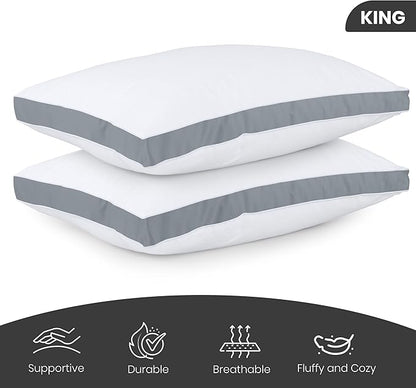 Utopia Bedding Bed Pillows for Sleeping King Size (Grey), Set of 2, Soft & Fluffy Pillow with Down Alternative Filling, Cooling, Hotel Quality, Gusseted Pillow for Back, Stomach or Side Sleepers