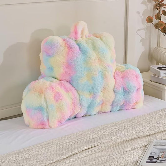 Reading Pillows for Boyfriend Adult,Velvet Back Pillow Bed Wedge Large, Back Rest Support Cushion for Sitting in Bed Kids Children 18inch-Rainbow